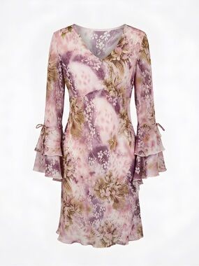 Mint Julep Floral V-Neck Long-Sleeve Dress in Pink & Mauve